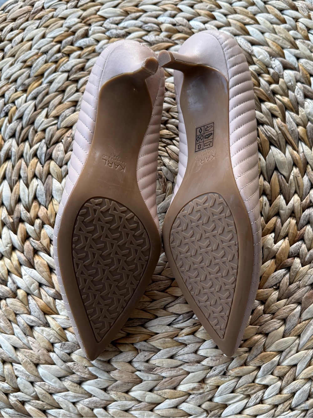 Karl Lagerfeld Quilted Pointed Toe Flats in Nude - Picture 5 of 7